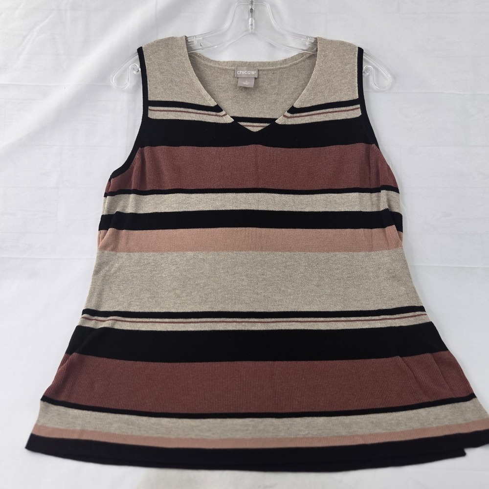 Chico's Lightweight Sweater Tank Top Womens 2 Large Striped Knit Business Office